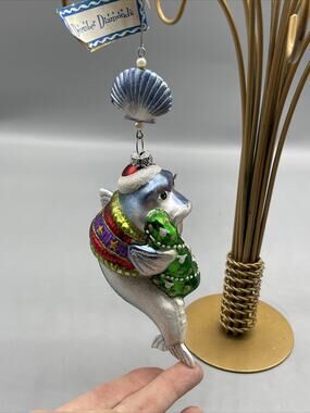 December Diamonds fish Glass Ornament Tuna Long Eyelashes Christmas Tree Glitter